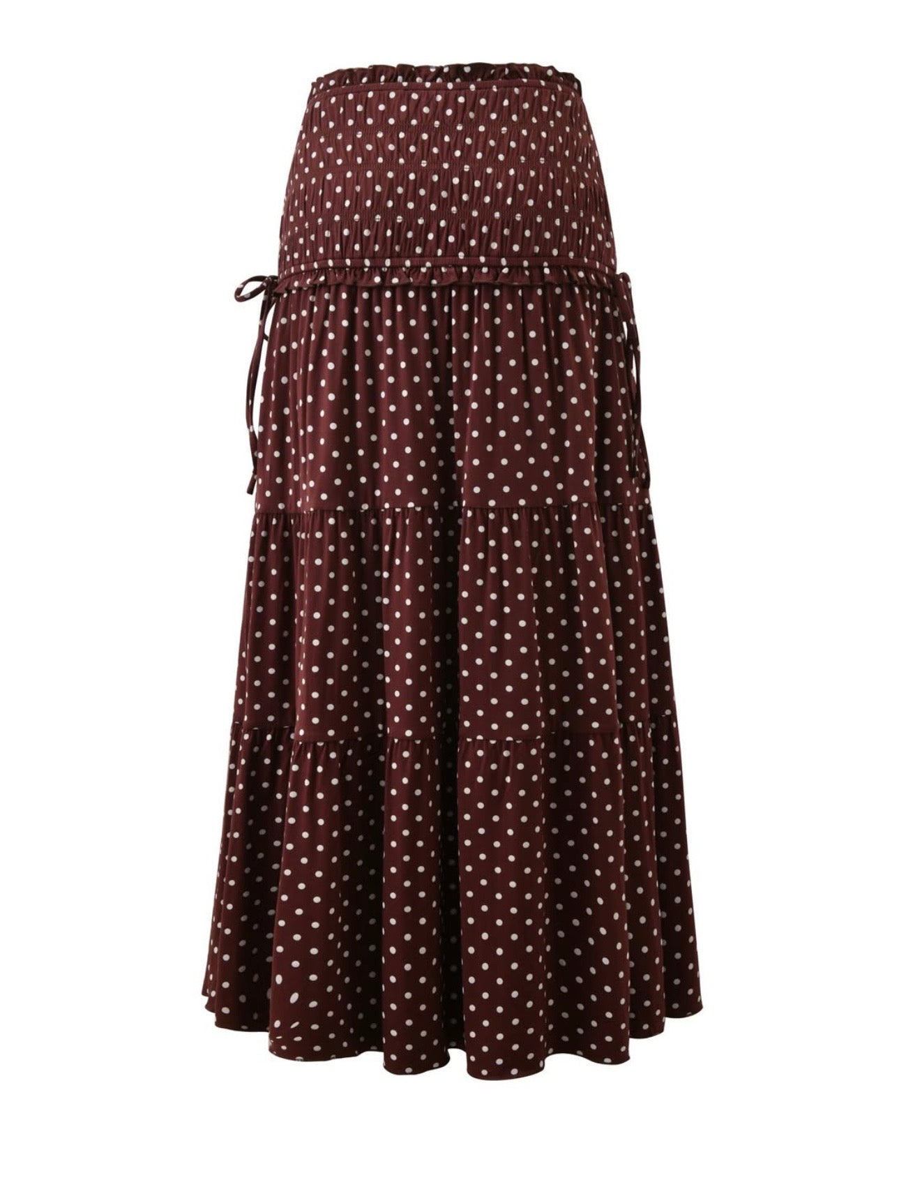 POLKA DOT OFF SHOULDER CROP TOP + MAXI SKIRT