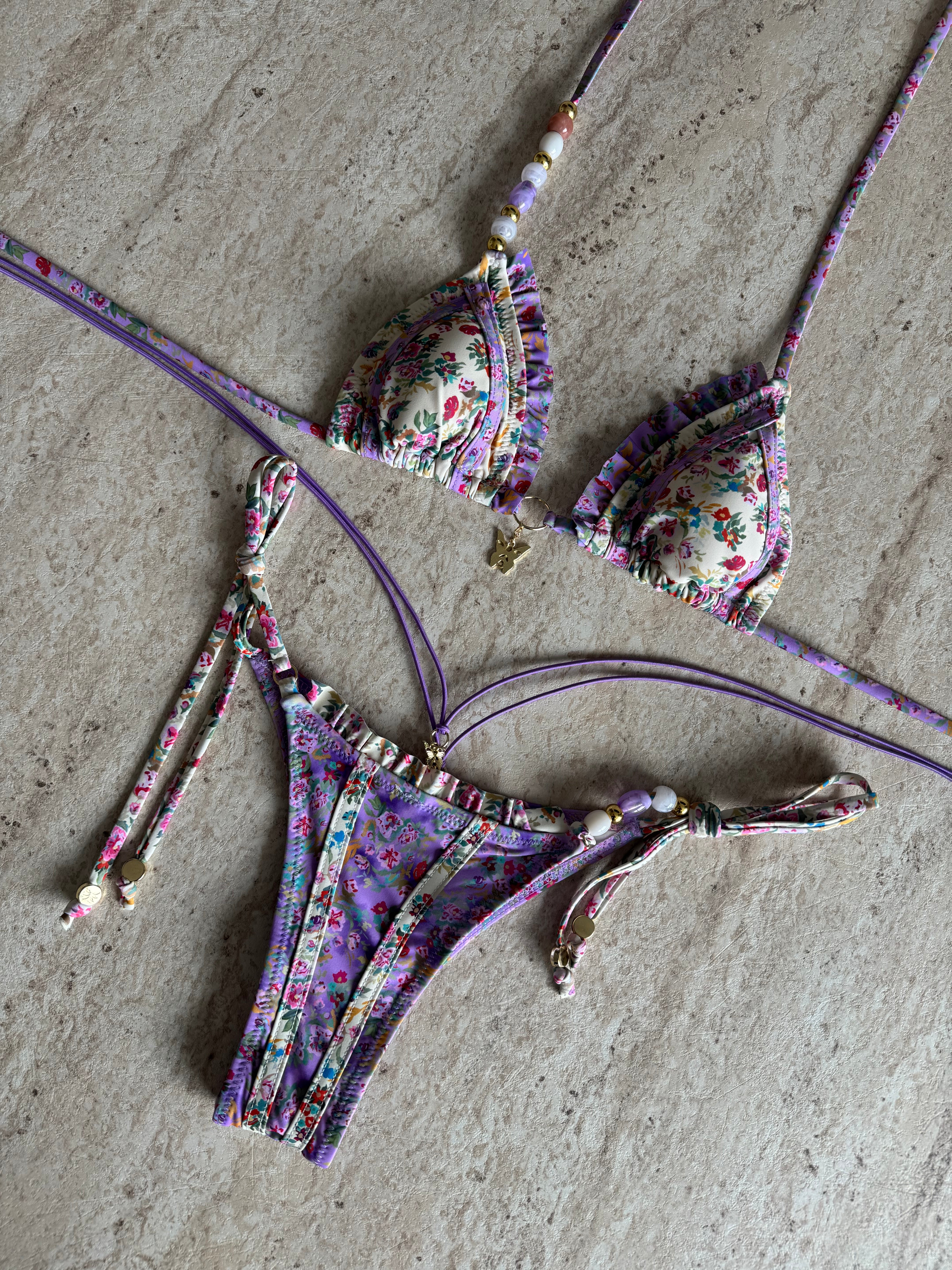 PURPLE BUTTERFLY RUCHED BIKINI